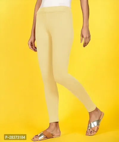 Fabulous Beige Cotton Solid Ankle Length Leggings For Women