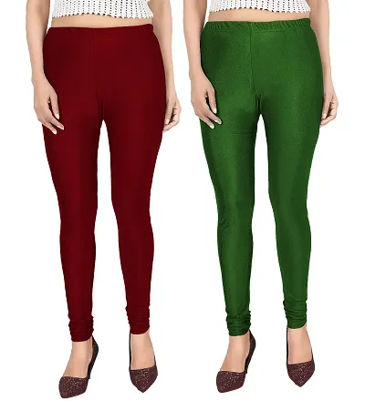 PT Stretchable fit Satin Shiny Lycra Shimmer Chudidar Leggings for Women and Girl in Wide Shades of Vibrant Colors in Regular and Plus Size (23 Colors Pack of 2