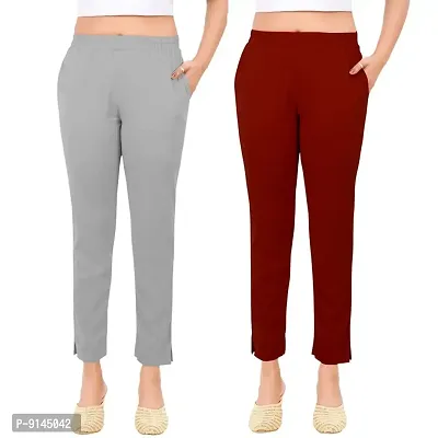 PT Latest Toko Stretchable Trousers for Women (Pack of 2) Straight Fit Pant for Casual, Daily and Office wear with Elastic Waist and Pockets.