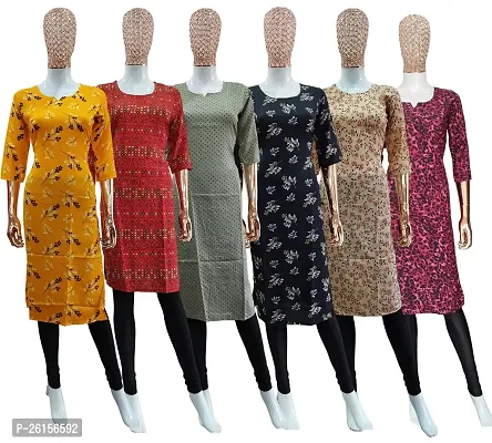 Stylish Multicoloured Crepe Stitched Kurta For Women Pack Of 6-thumb0