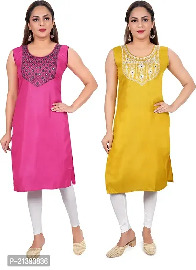 Elegant Multicoloured Poly Silk Embroidered Kurta For Women Combo Of 2-thumb0