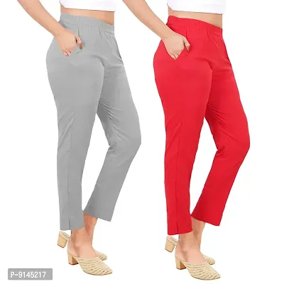 PT Latest Toko Stretchable Trousers for Women (Pack of 2) Straight Fit Pant for Casual, Daily and Office wear with Elastic Waist and Pockets.-thumb3