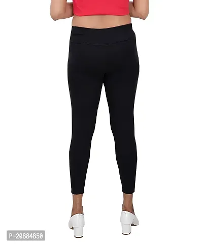 Elegant Black Solid Cotton Spandex With Ribbed Legging For Women-thumb3