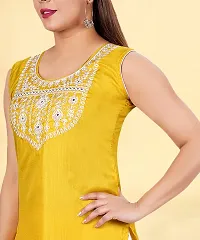 Stylish Yellow Cotton Silk Embroidered Kurti For Women-thumb1