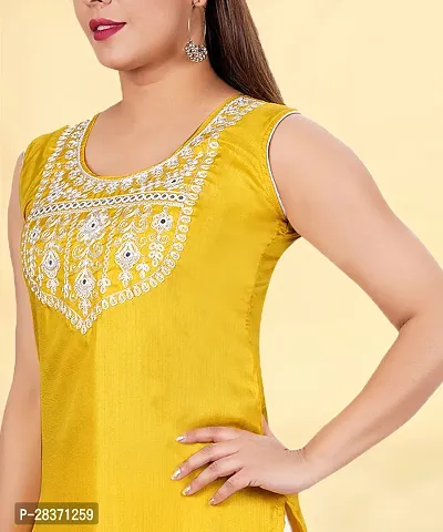 Stylish Yellow Cotton Silk Embroidered Kurti For Women-thumb2