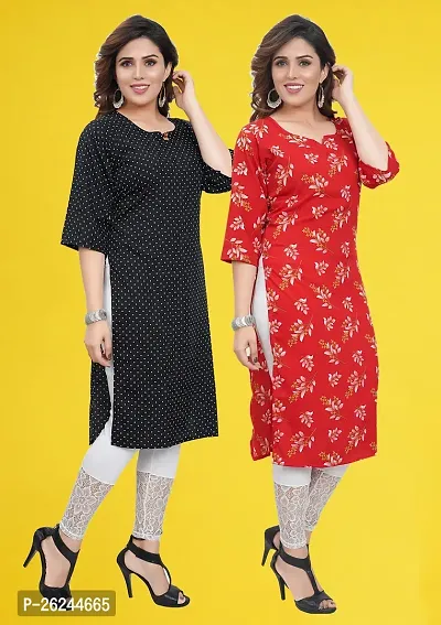 Fancy Straight Multicoloured Printed Crepe Kurta For Women Pack Of 2-thumb2