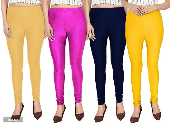 PT Stretchable fit Satin Shiny Lycra Shimmer Chudidar Leggings for Women and Girl in Wide Shades of Vibrant Colors in Regular and Plus Size (23 Colors) Pack of 4 Women Leggings-thumb0