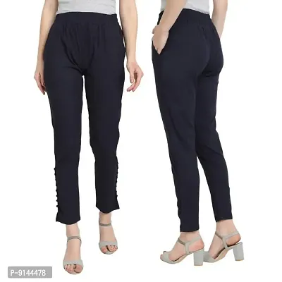 PT Regular Fit Elastic Waist Cotton Pencil Pant Casual/Formal Trousers for Women with Pockets for Casual  Official Use for Women's  Girls Available in 13 Colors.-thumb4