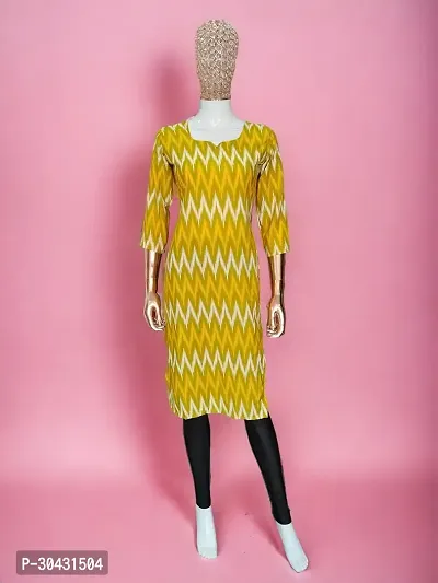 Stylish Yellow Printed Crepe Straight Kurta For Women