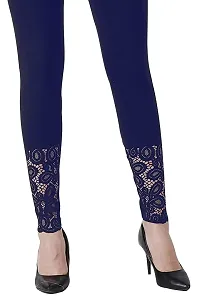 PT Designer Latest Cotton Ankle Length Bottom wear Fancy Leggings for Women with net lace Regular Fit Solid Leggings-thumb4