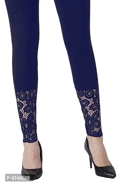 PT Designer Latest Cotton Ankle Length Bottom wear Fancy Leggings for Women with net lace Regular Fit Solid Leggings-thumb5