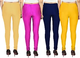 PT Stretchable fit Satin Shiny Lycra Shimmer Chudidar Leggings for Women and Girl in Wide Shades of Vibrant Colors in Regular and Plus Size (23 Colors) Pack of 4 Women Leggings-thumb1