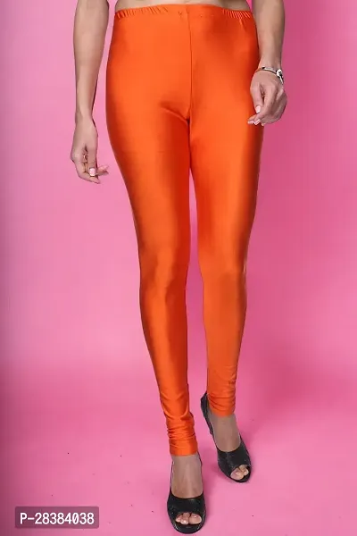 Stylish Orange Lycra Blend Solid Leggings For Women