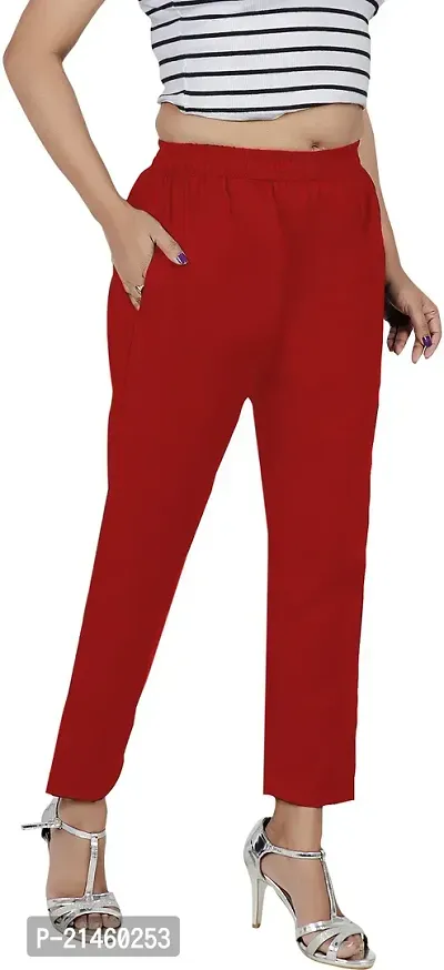 Elegant Red Cotton Blend Solid Ethnic Pant For Women-thumb3