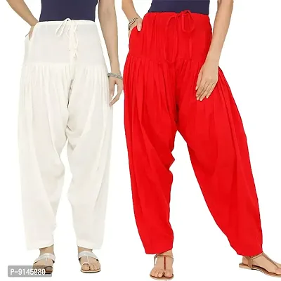 PT Latest Cotton Traditional Semi Patiala Salwar Punjabi Style Stitched for Women's and Girls (Free Size). Pack of 2 Red White-thumb0