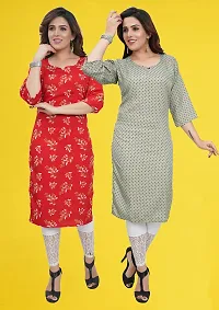 Fancy Straight Multicoloured Printed Crepe Kurta For Women Pack Of 2-thumb2