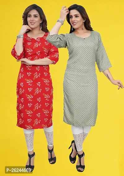 Fancy Straight Multicoloured Printed Crepe Kurta For Women Pack Of 2-thumb3