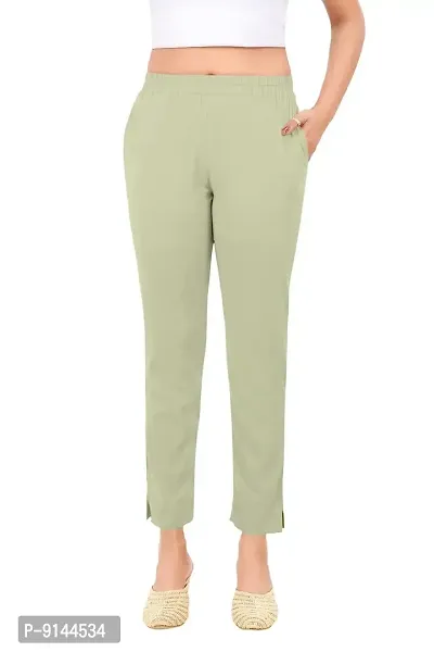 Buy DGG7 Women Latest Fashion Ankle Length Pants Cotton High Waist Solid  Color Trousers Ladies Pants(White;M) at Amazon.in