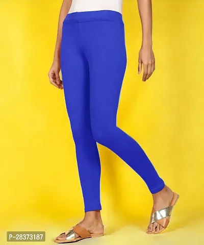 Fabulous Blue Cotton Solid Ankle Length Leggings For Women