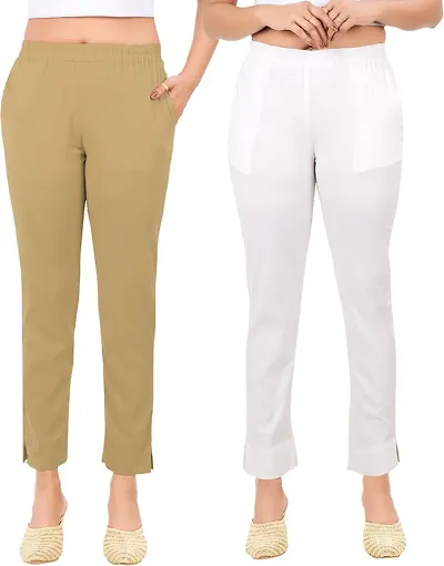 Stylish Cotton Slub Solid Leggings For Women - Pack Of 2