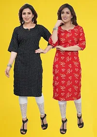 Fancy Straight Multicoloured Printed Crepe Kurta For Women Pack Of 2-thumb2