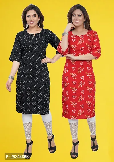 Fancy Straight Multicoloured Printed Crepe Kurta For Women Pack Of 2-thumb3