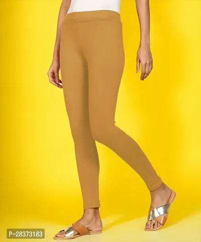 Fabulous Golden Cotton Solid Ankle Length Leggings For Women