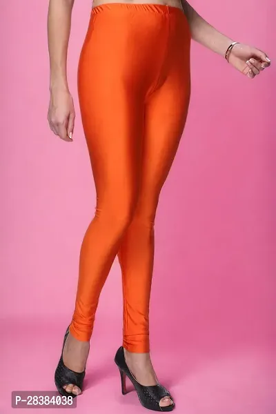 Stylish Orange Lycra Blend Solid Leggings For Women-thumb3