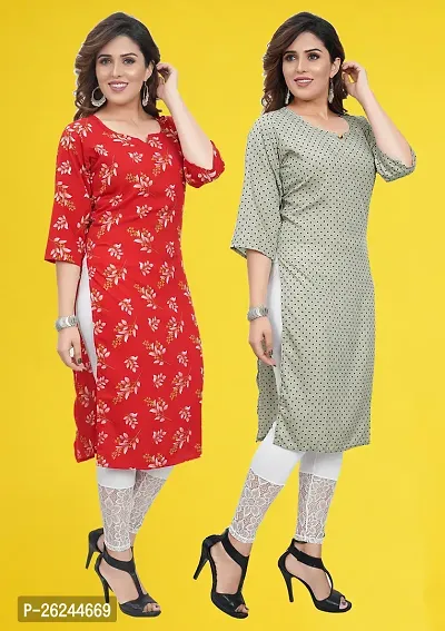 Fancy Straight Multicoloured Printed Crepe Kurta For Women Pack Of 2-thumb2