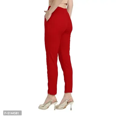 PT Regular Fit Elastic Waist Cotton Pencil Pant Casual/Formal Trousers for Women with Pockets for Casual  Official Use for Women's  Girls Available in 13 Colors.-thumb3