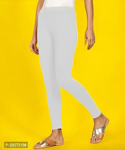 Fabulous White Cotton Solid Ankle Length Leggings For Women