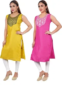 Elegant Multicoloured Poly Silk Embroidered Kurta For Women Combo Of 2-thumb2