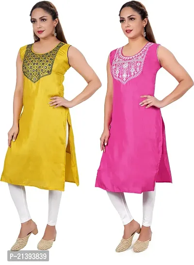 Elegant Multicoloured Poly Silk Embroidered Kurta For Women Combo Of 2-thumb3