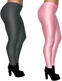 Fabulous Multicoloured Satin Solid Leggings For Women Pack Of 2-thumb1