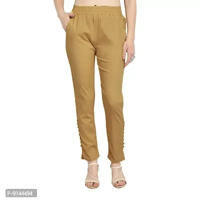 PT Regular Fit Elastic Waist Cotton Pencil Pant Casual/Formal Trousers for Women with Pockets for Casual  Official Use for Women's  Girls Available in 13 Colors.-thumb0