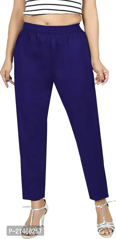 Elegant Blue Cotton Blend Solid Ethnic Pant For Women