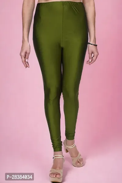 Stylish Green Lycra Blend Solid Leggings For Women