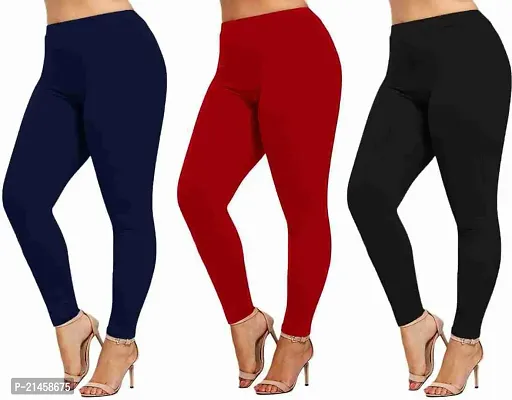 Fabulous Multicoloured Satin Solid Leggings For Women Pack Of 3