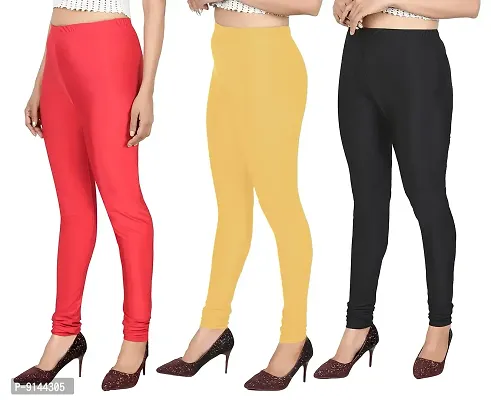 PT Stretchable fit Satin Shiny Lycra Shimmer Chudidar Leggings for Women and Girl in Wide Shades of Vibrant Colors in Regular and Plus Size (23 Colors) Pack of 3