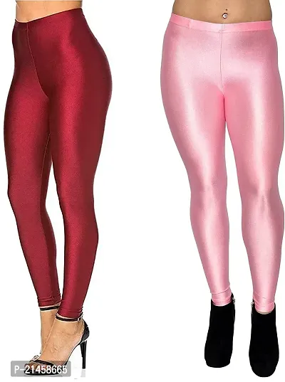 Fabulous Multicoloured Satin Solid Leggings For Women Pack Of 2-thumb0