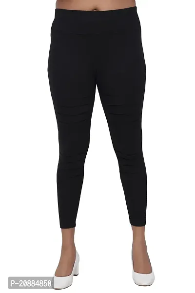 Elegant Black Solid Cotton Spandex With Ribbed Legging For Women-thumb4