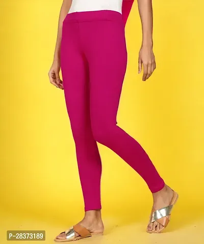 Fabulous Pink Cotton Solid Ankle Length Leggings For Women