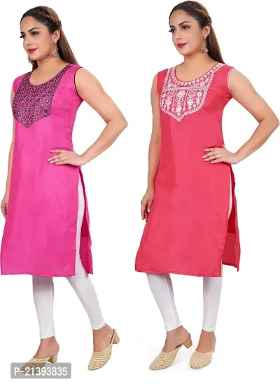 Elegant Multicoloured Poly Silk Embroidered Kurta For Women Combo Of 2-thumb3