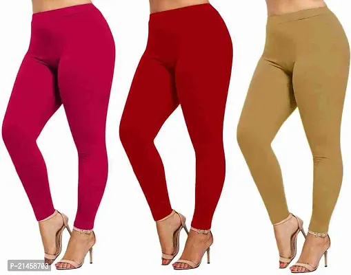 Fabulous Multicoloured Satin Solid Leggings For Women Pack Of 3