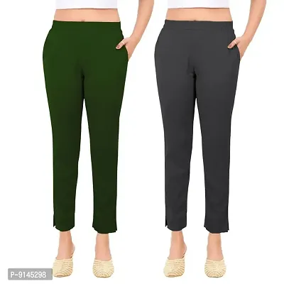 PT Latest Toko Stretchable Trousers for Women (Pack of 2) Straight Fit Pant for Casual, Daily and Office wear with Elastic Waist and Pockets.