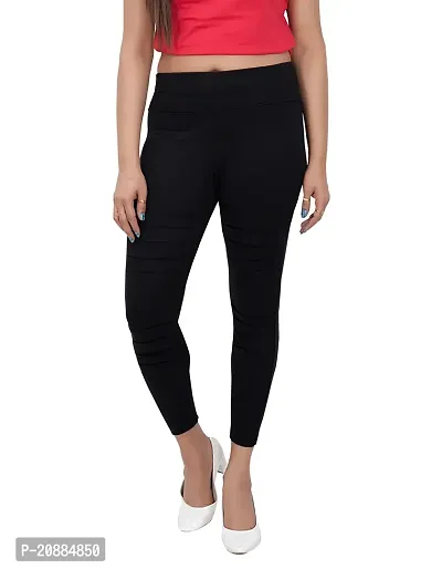 Elegant Black Solid Cotton Spandex With Ribbed Legging For Women-thumb0