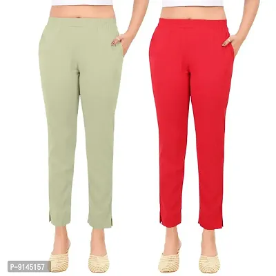 PT Latest Toko Stretchable Trousers for Women (Pack of 2) Straight Fit Pant for Casual, Daily and Office wear with Elastic Waist and Pockets.