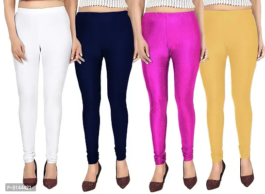 PT Stretchable fit Satin Shiny Lycra Shimmer Chudidar Leggings for Women and Girl in Wide Shades of Vibrant Colors in Regular and Plus Size (23 Colors) Pack of 4 Women Leggings