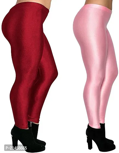 Fabulous Multicoloured Satin Solid Leggings For Women Pack Of 2-thumb2