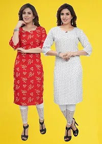 Fancy Straight Multicoloured Printed Crepe Kurta For Women Pack Of 2-thumb2